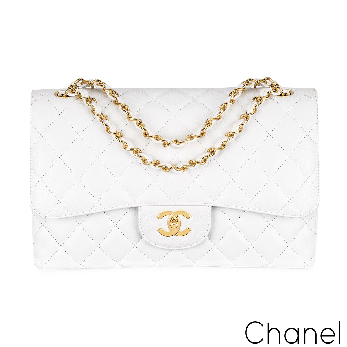 Chanel White Caviar Jumbo Classic Double Flap Bag